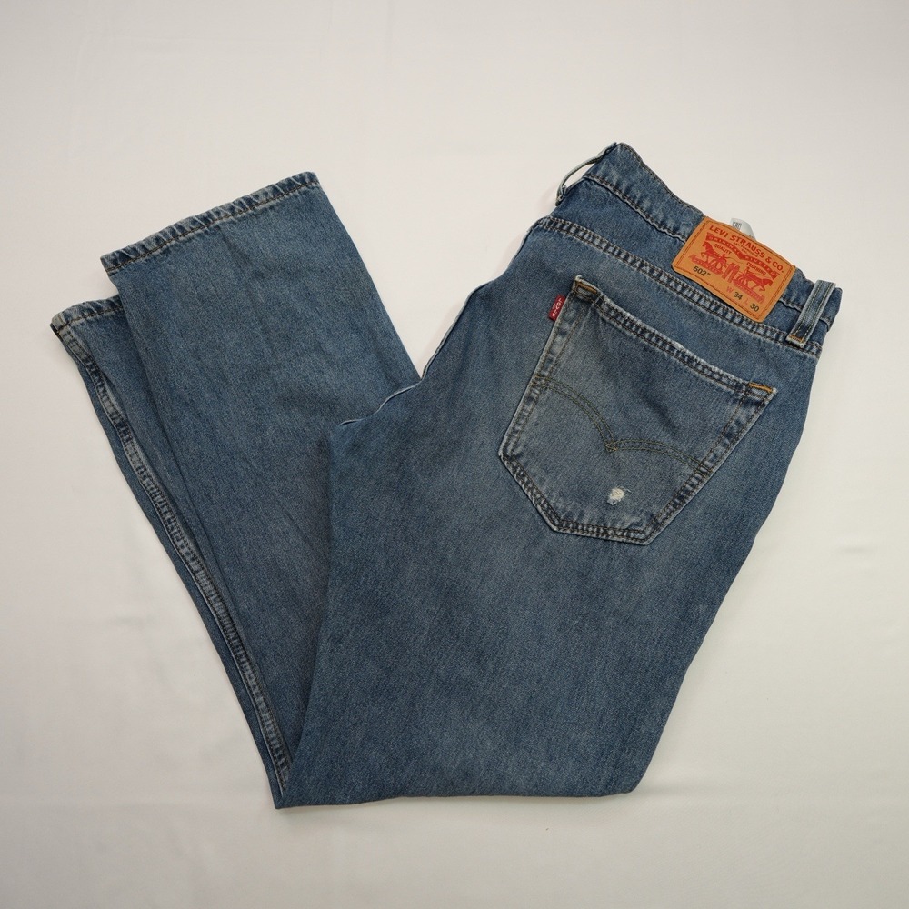 Levis 502 34X30 (35X28) Mens Thigh Distressed Straight Jeans Casual Ripped Pants